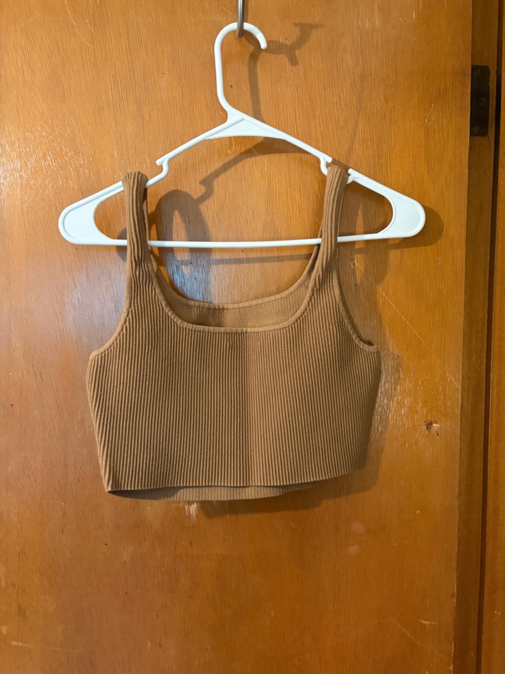 Babaton Ribbed Crop Tank Top in Brown Tan - Picture 3 of 3
